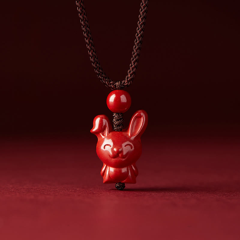 Wear FengShui Year Of The Horse Chinese Zodiac Engraved Design Cinnabar Blessing Rope Necklace Pendants