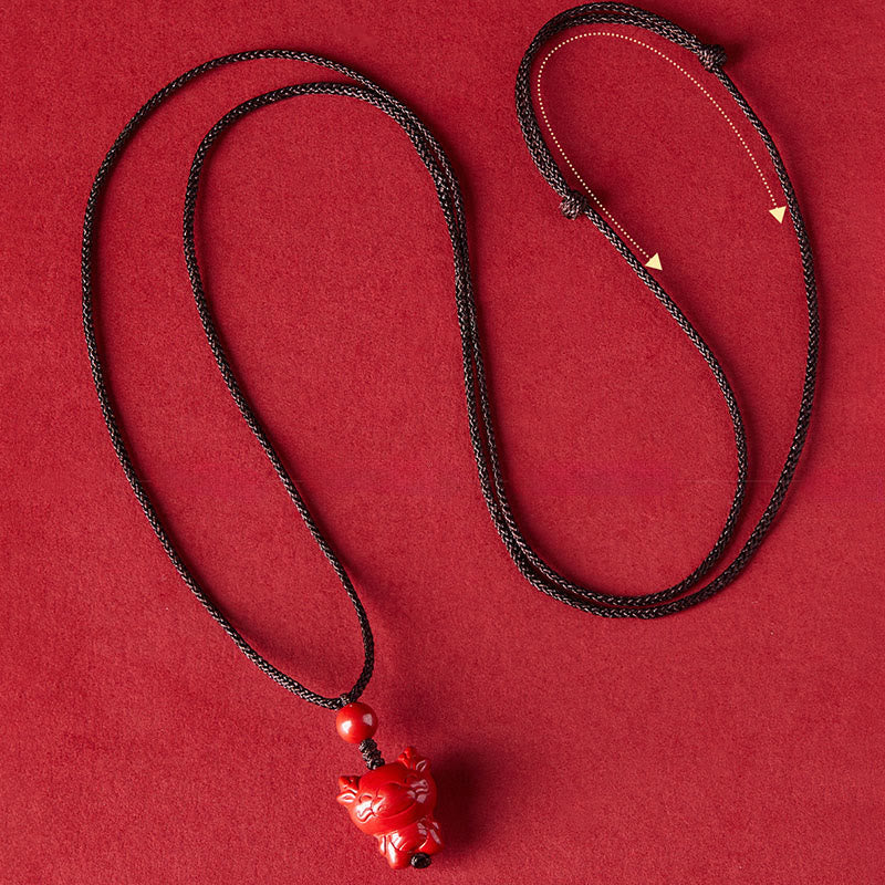 Wear FengShui Year Of The Horse Chinese Zodiac Engraved Design Cinnabar Blessing Rope Necklace Pendants