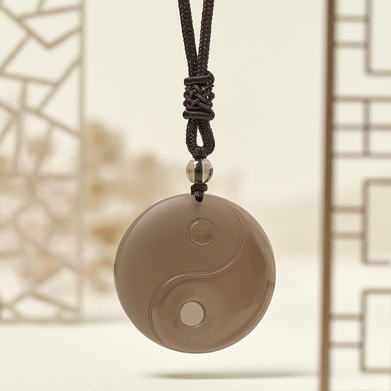 Wear FengShui Black Obsidian Taoism Five Sacred Mountains Nine-Character Mantra Carved Purification Yin Yang Necklace Pendant