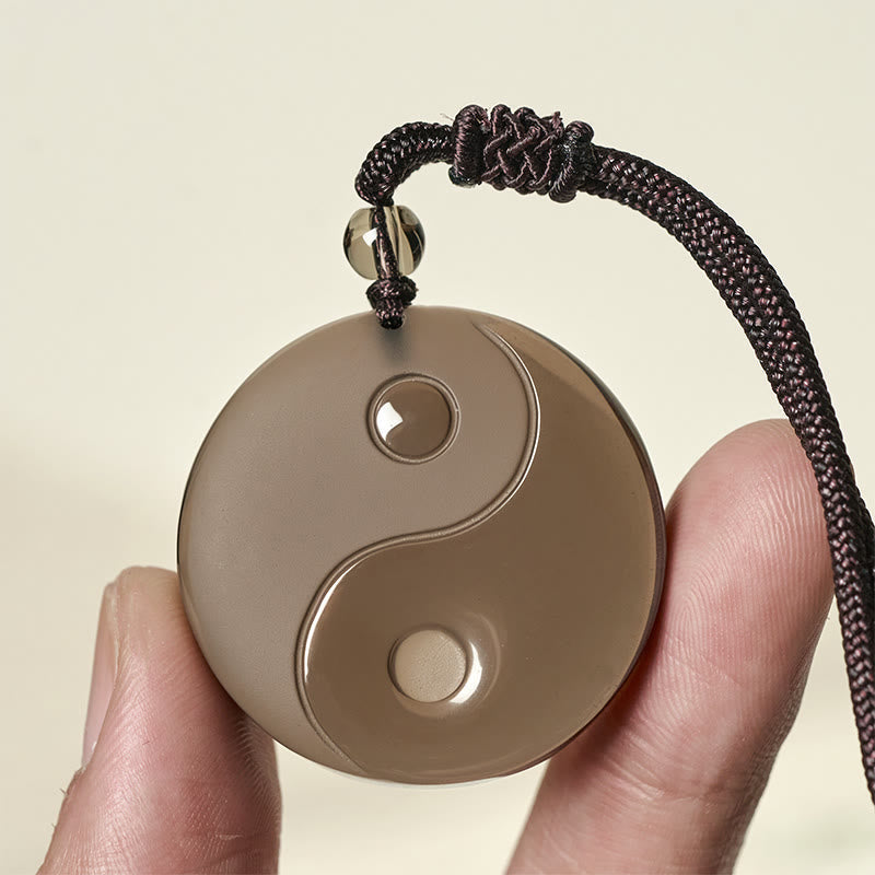 Wear FengShui Black Obsidian Taoism Five Sacred Mountains Nine-Character Mantra Carved Purification Yin Yang Necklace Pendant