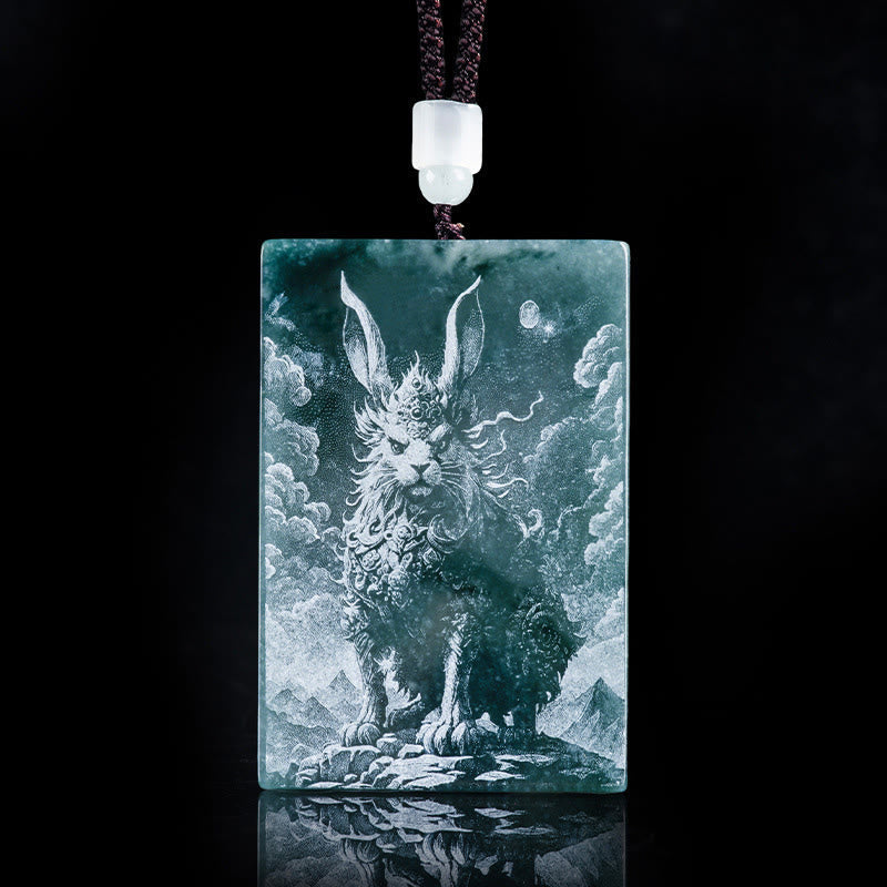 Wear FengShui Year Of The Horse Chinese Zodiac Engraving Jade Abundance Necklace Pendants