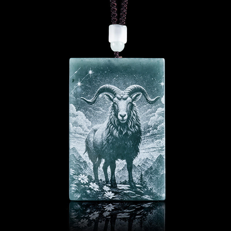 Wear FengShui Year Of The Horse Chinese Zodiac Engraving Jade Abundance Necklace Pendants