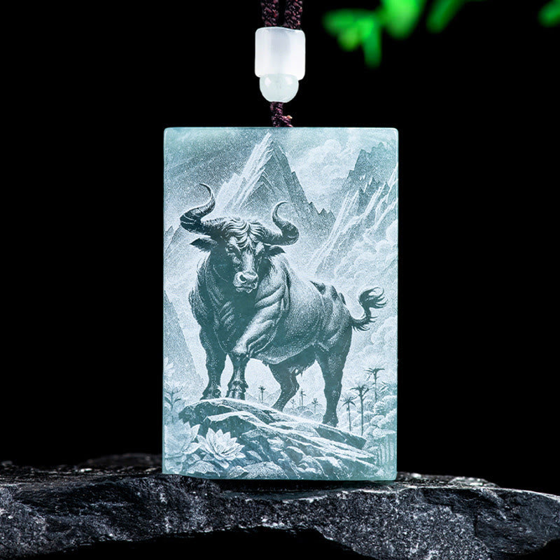 Wear FengShui Year Of The Horse Chinese Zodiac Engraving Jade Abundance Necklace Pendants