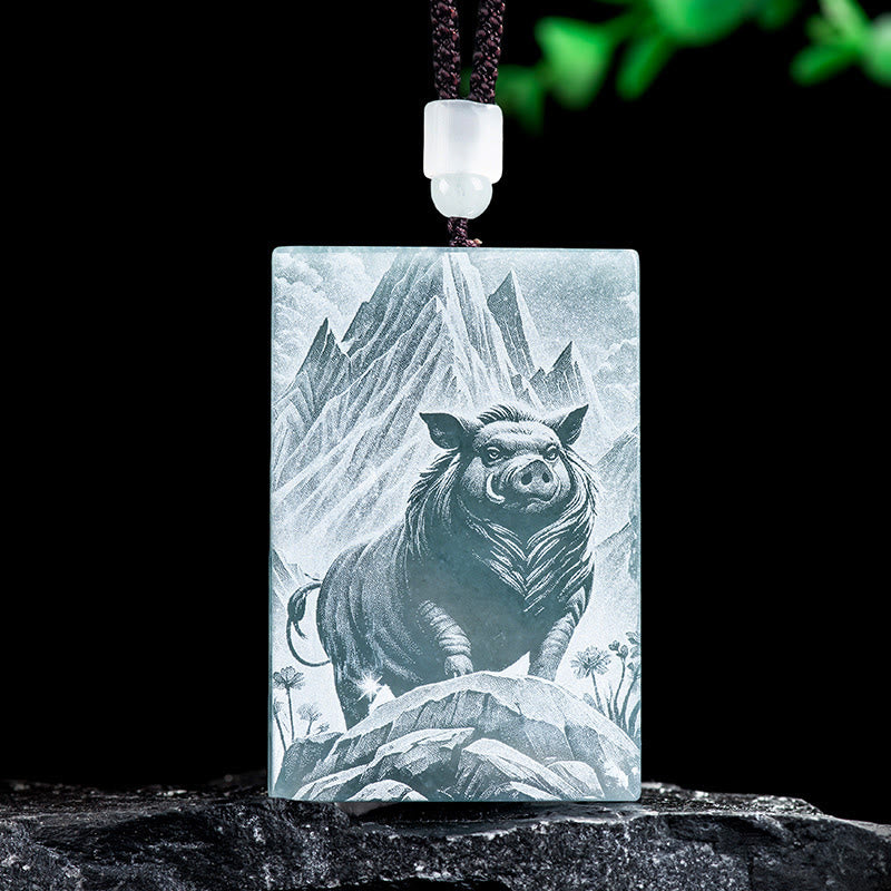 Wear FengShui Year Of The Horse Chinese Zodiac Engraving Jade Abundance Necklace Pendants