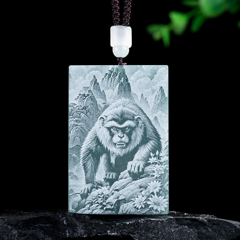 Wear FengShui Year Of The Horse Chinese Zodiac Engraving Jade Abundance Necklace Pendants