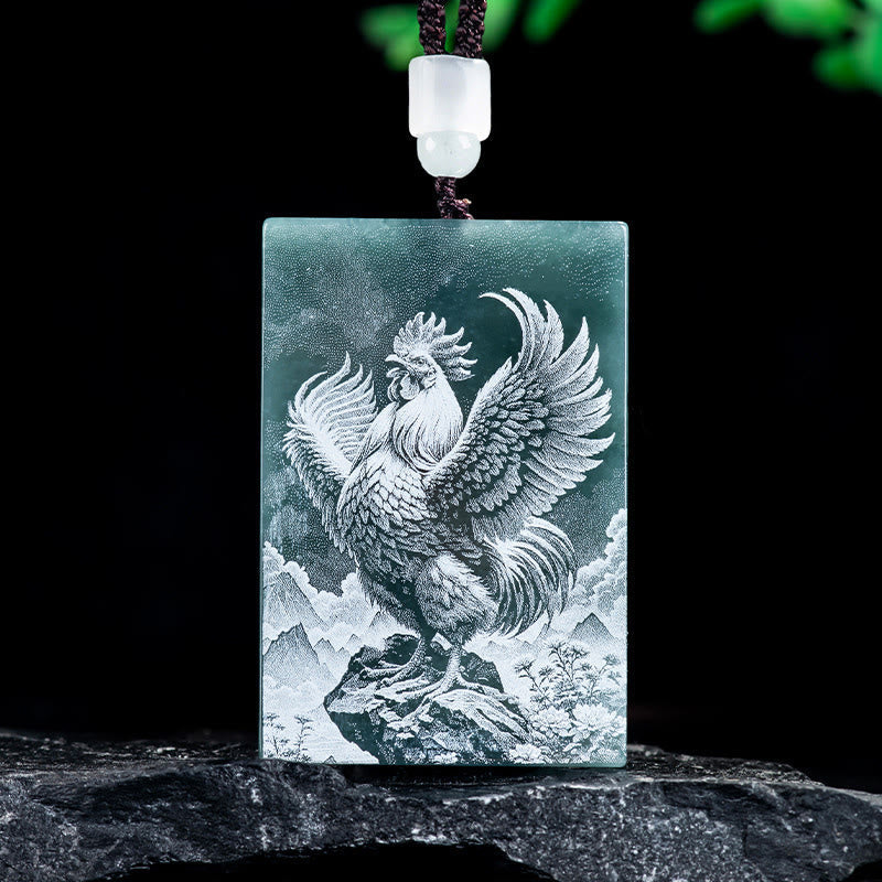 Wear FengShui Year Of The Horse Chinese Zodiac Engraving Jade Abundance Necklace Pendants