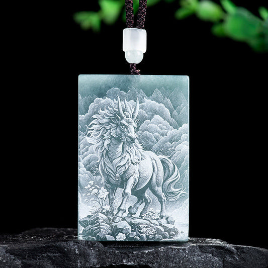 Wear FengShui Year Of The Horse Chinese Zodiac Engraving Jade Abundance Necklace Pendants