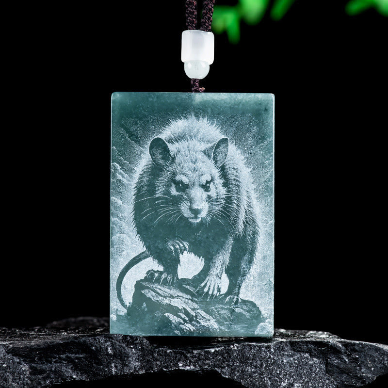 Wear FengShui Year Of The Horse Chinese Zodiac Engraving Jade Abundance Necklace Pendants