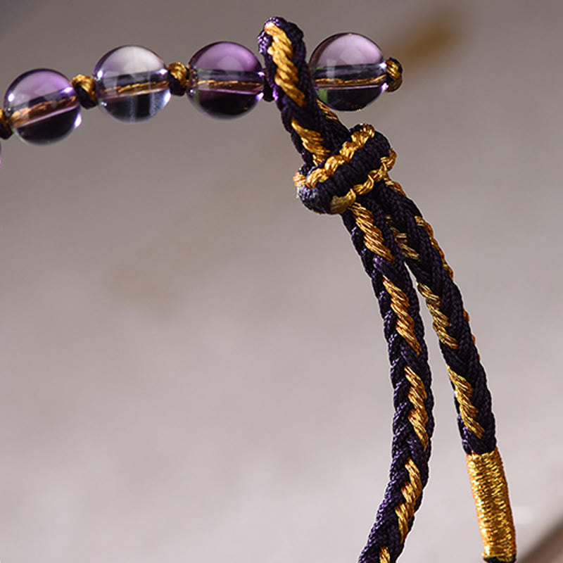Wear FengShui Five-Emperor Coins Copper Amethyst Cinnabar Black Red String Balance Attract Fortune Bracelet