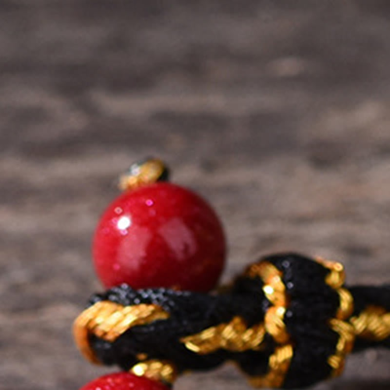 Wear FengShui Five-Emperor Coins Copper Amethyst Cinnabar Black Red String Balance Attract Fortune Bracelet