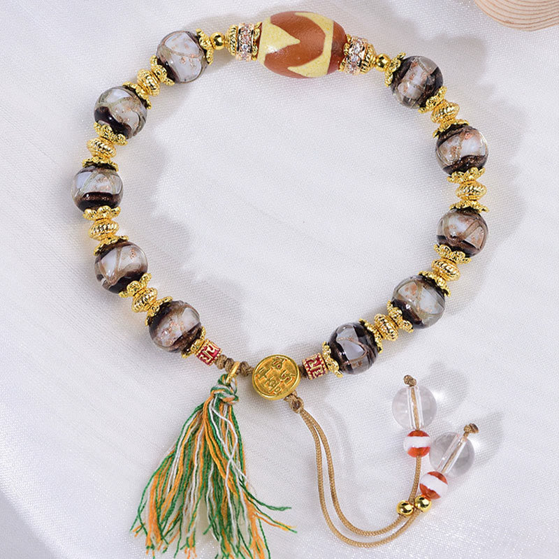 Wear FengShui Liuli Glass Dzi Beads Blessings Bracelet