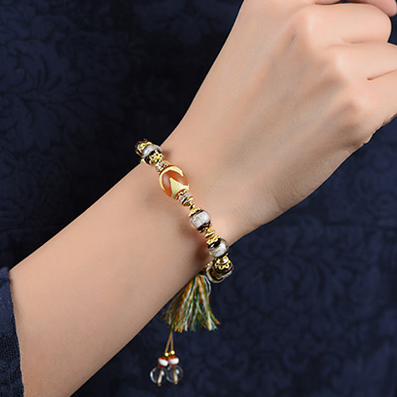 Wear FengShui Liuli Glass Dzi Beads Blessings Bracelet