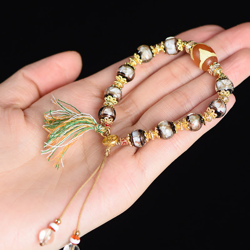 Wear FengShui Liuli Glass Dzi Beads Blessings Bracelet