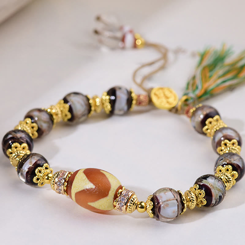 Wear FengShui Liuli Glass Dzi Beads Blessings Bracelet