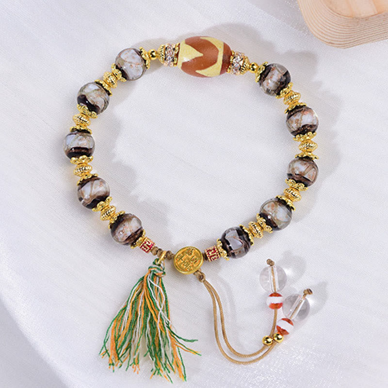 Wear FengShui Liuli Glass Dzi Beads Blessings Bracelet
