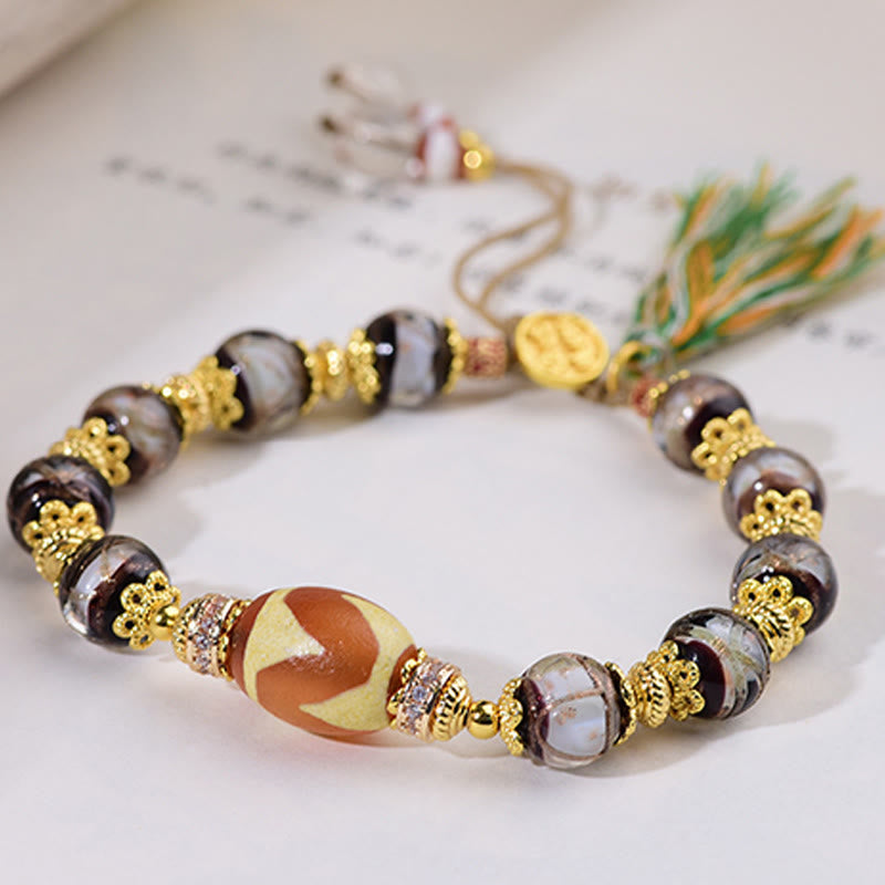 Wear FengShui Liuli Glass Dzi Beads Blessings Bracelet