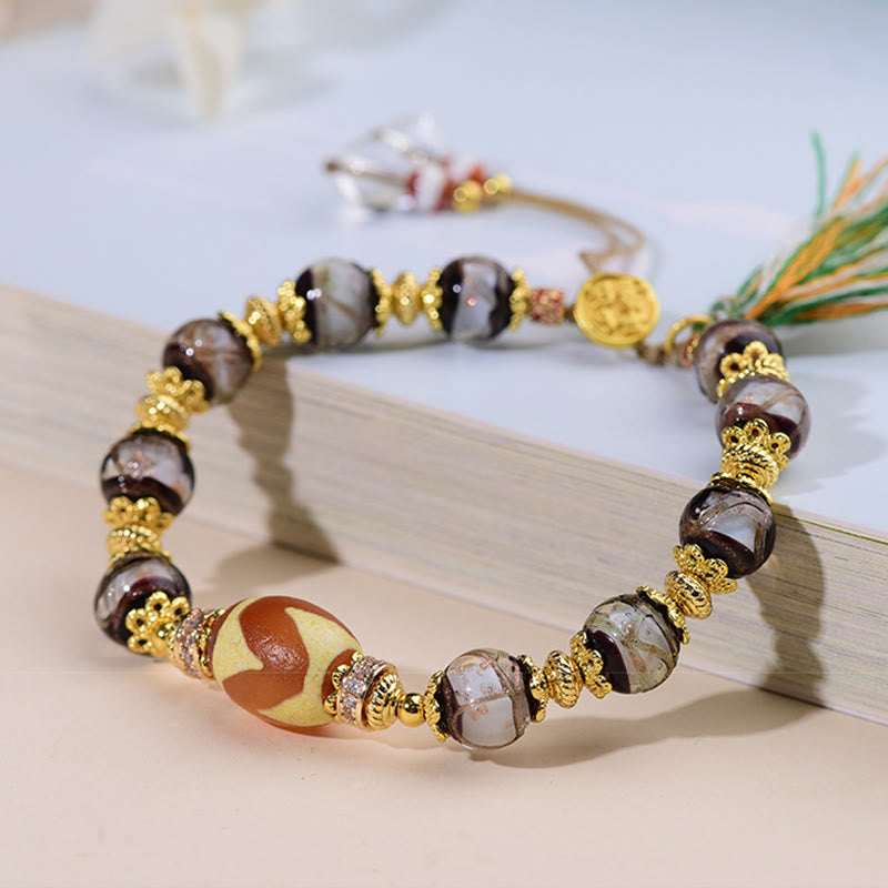 Wear FengShui Liuli Glass Dzi Beads Blessings Bracelet