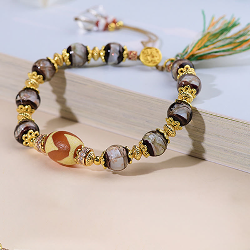Wear FengShui Liuli Glass Dzi Beads Blessings Bracelet