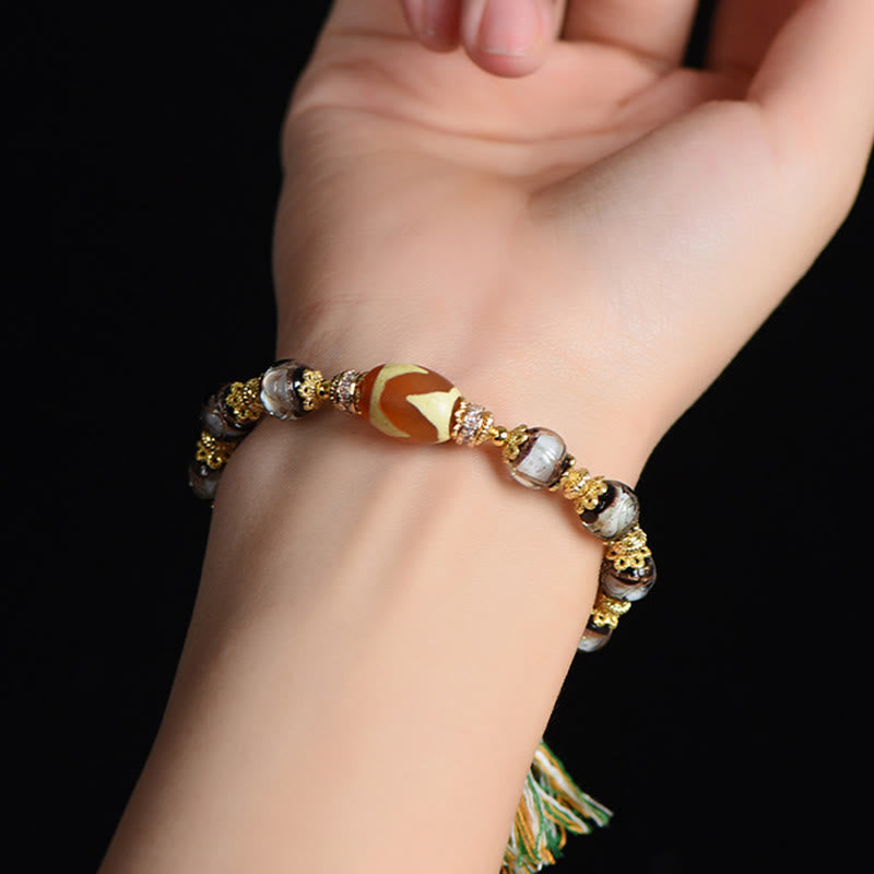 Wear FengShui Liuli Glass Dzi Beads Blessings Bracelet