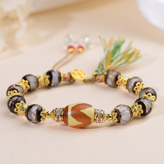 Wear FengShui Liuli Glass Dzi Beads Blessings Bracelet
