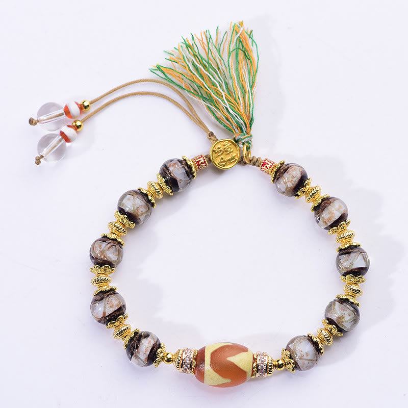 Wear FengShui Liuli Glass Dzi Beads Blessings Bracelet