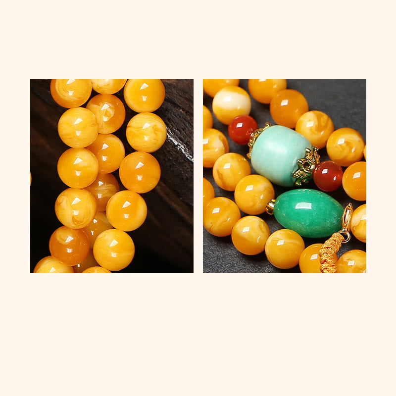 Wear FengShui 108 Beads Peace Buckle Lucky Cat Amber Auspicious Fortune Mala