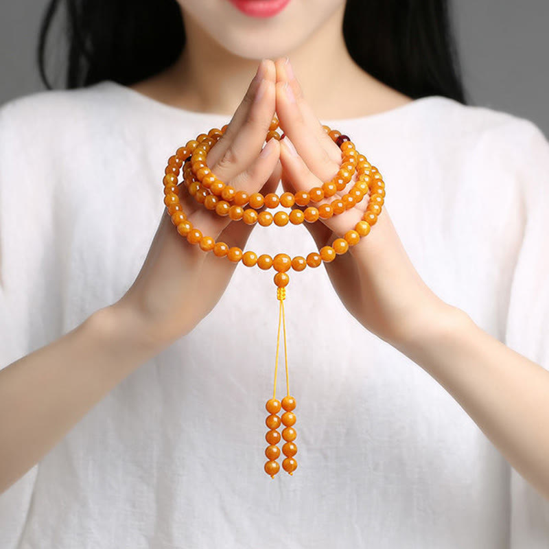 Wear FengShui Tibetan Amber Round Bead Mala