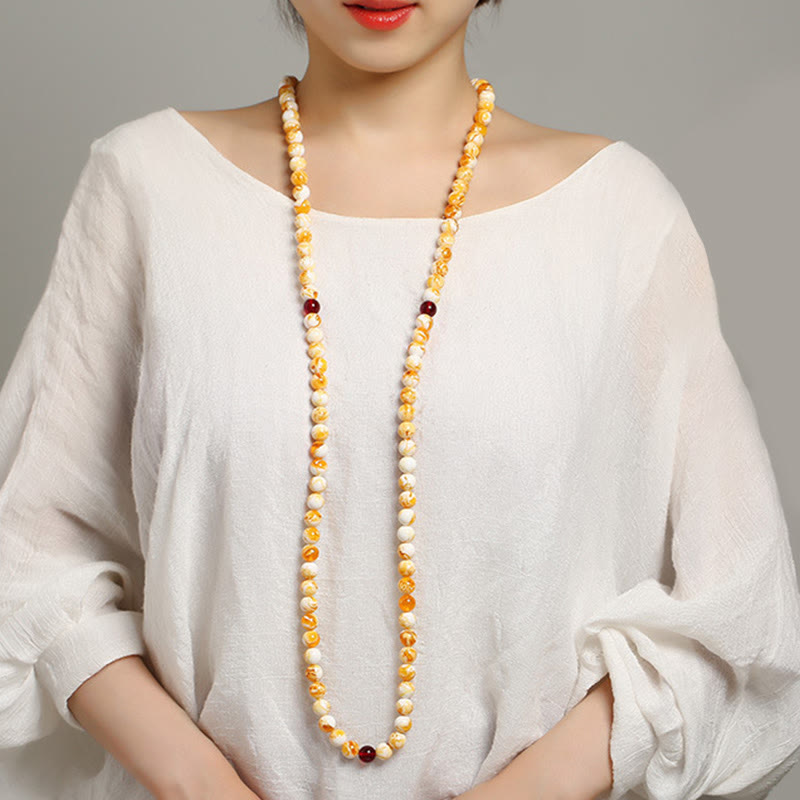 Wear FengShui Tibetan White Yellow 108 Beads Amber Mala