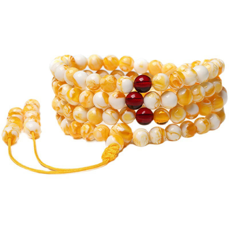Wear FengShui Tibetan White Yellow 108 Beads Amber Mala