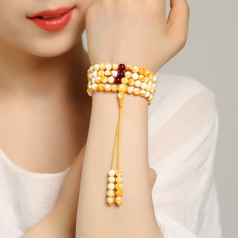 Wear FengShui Tibetan White Yellow 108 Beads Amber Mala