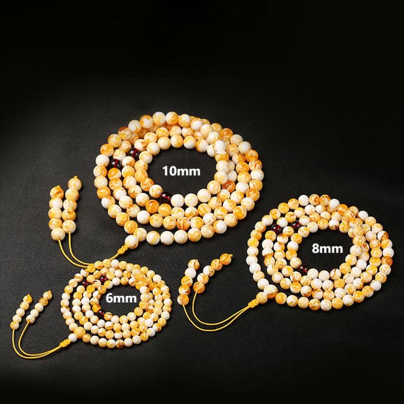 Wear FengShui Tibetan White Yellow 108 Beads Amber Mala