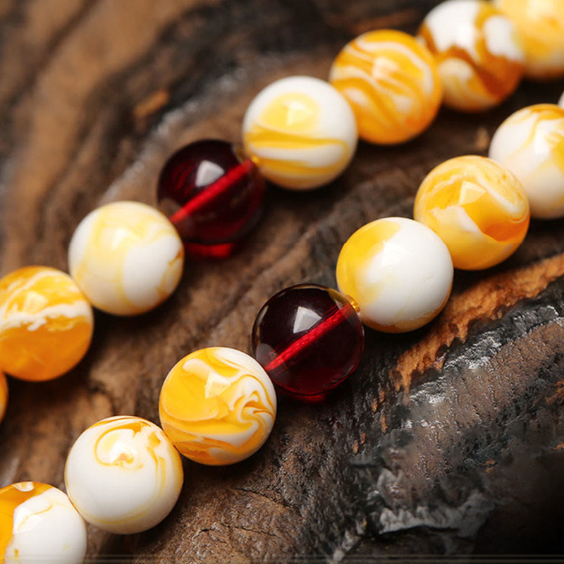 Wear FengShui Tibetan White Yellow 108 Beads Amber Mala