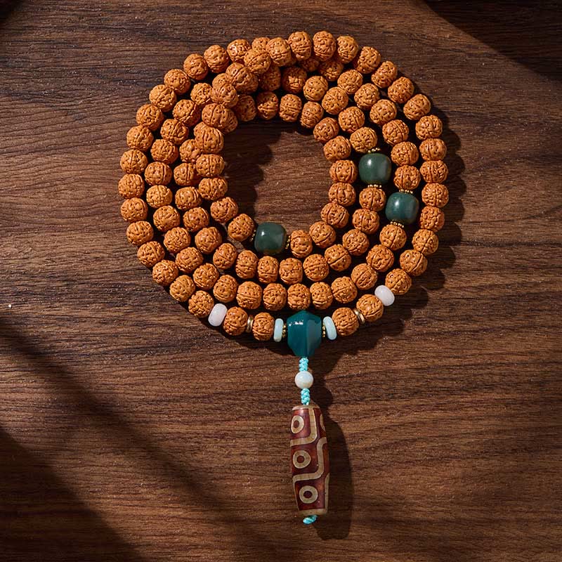 Wear FengShui Tibetan 108 Beads Bodhi Seed Three-eyed Dzi Bead Auspiciousness Mala
