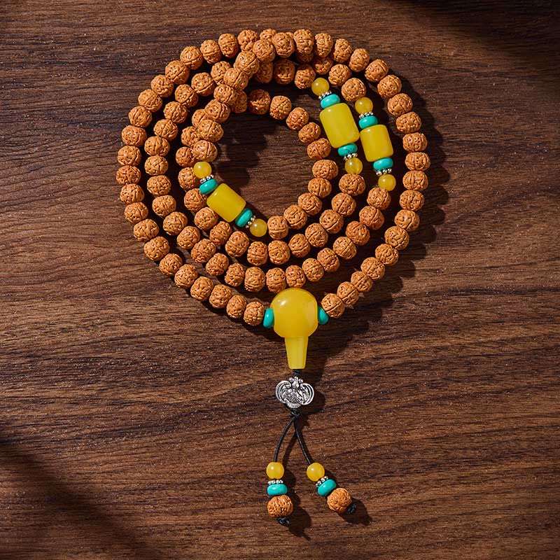 Wear FengShui Tibetan 108 Beads Bodhi Seed Three-eyed Dzi Bead Auspiciousness Mala