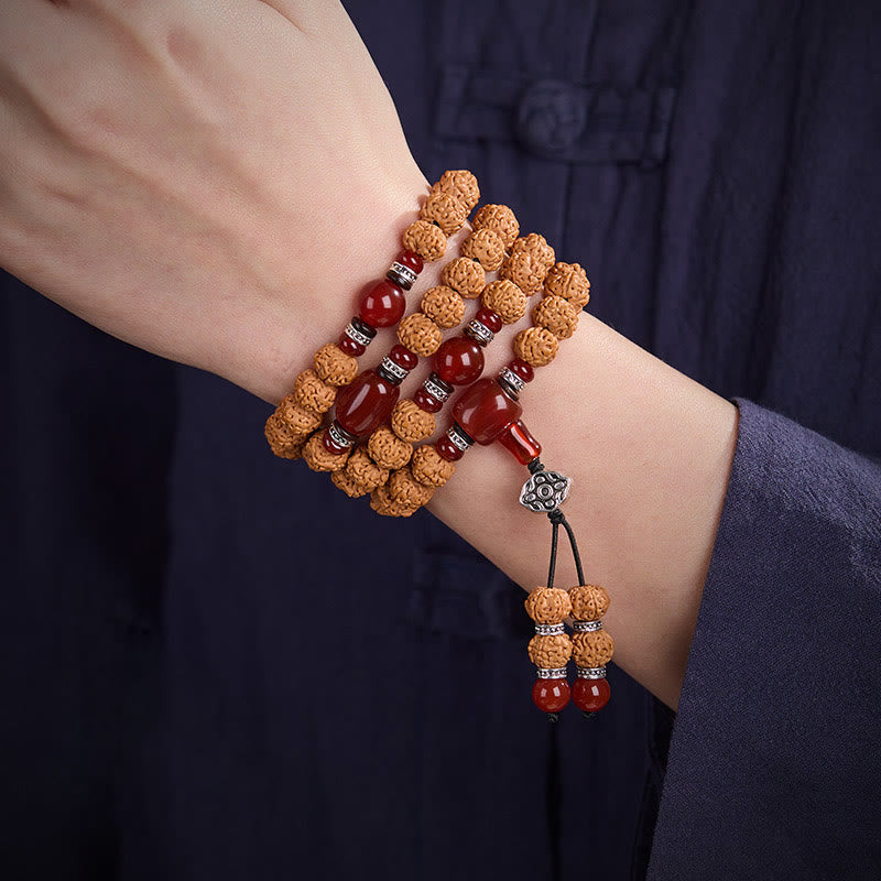 Wear FengShui Tibetan 108 Beads Bodhi Seed Three-eyed Dzi Bead Auspiciousness Mala