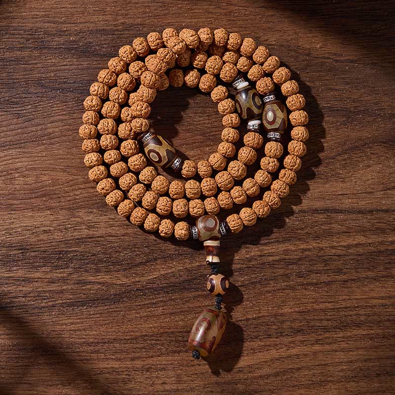Wear FengShui Tibetan 108 Beads Bodhi Seed Three-eyed Dzi Bead Auspiciousness Mala