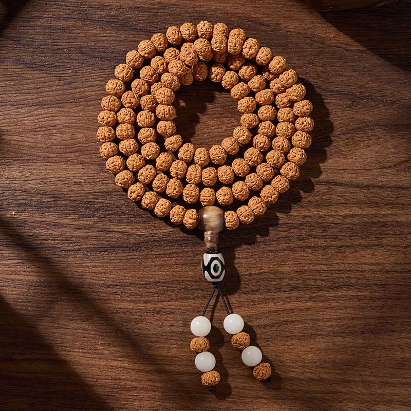 Wear FengShui Tibetan 108 Beads Bodhi Seed Three-eyed Dzi Bead Auspiciousness Mala