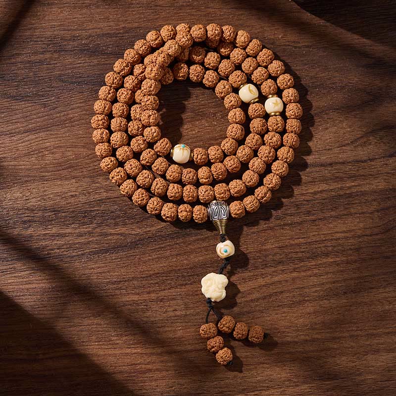 Wear FengShui Tibetan 108 Beads Bodhi Seed Three-eyed Dzi Bead Auspiciousness Mala