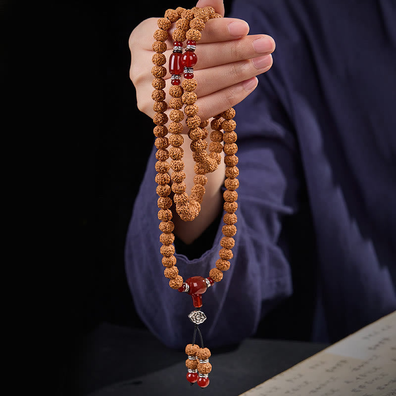 Wear FengShui Tibetan 108 Beads Bodhi Seed Three-eyed Dzi Bead Auspiciousness Mala
