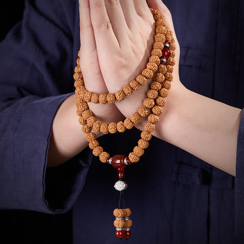 Wear FengShui Tibetan 108 Beads Bodhi Seed Three-eyed Dzi Bead Auspiciousness Mala