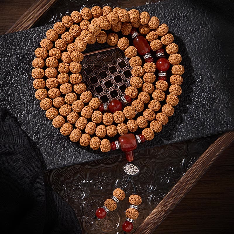 Wear FengShui Tibetan 108 Beads Bodhi Seed Three-eyed Dzi Bead Auspiciousness Mala