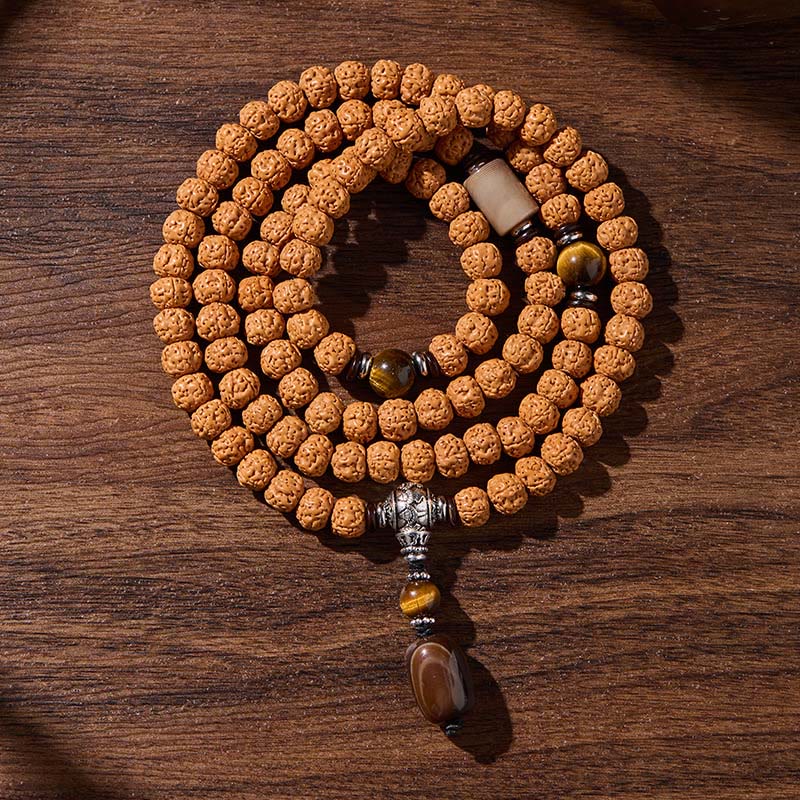 Wear FengShui Tibetan 108 Beads Bodhi Seed Three-eyed Dzi Bead Auspiciousness Mala