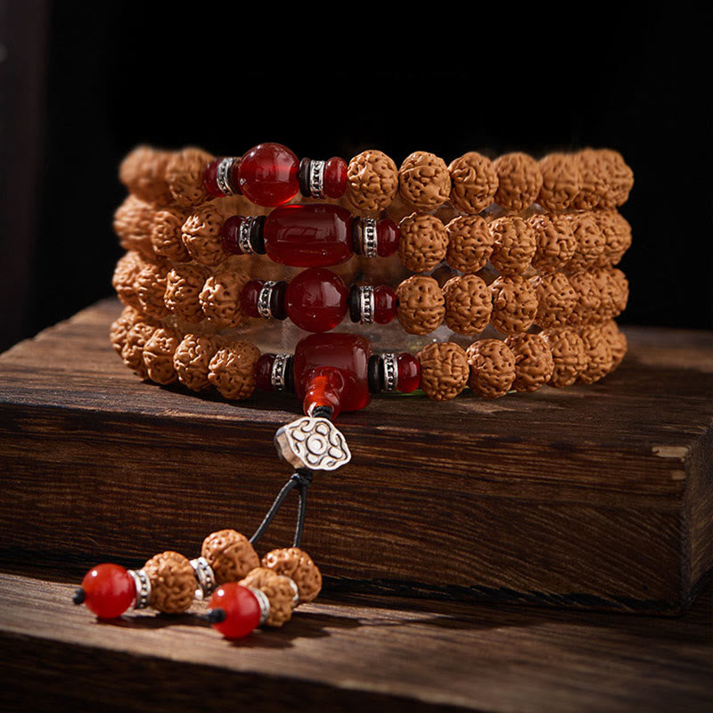 Wear FengShui Tibetan 108 Beads Bodhi Seed Three-eyed Dzi Bead Auspiciousness Mala