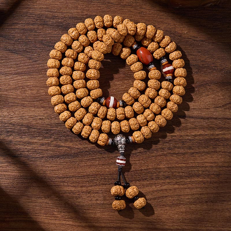 Wear FengShui Tibetan 108 Beads Bodhi Seed Three-eyed Dzi Bead Auspiciousness Mala