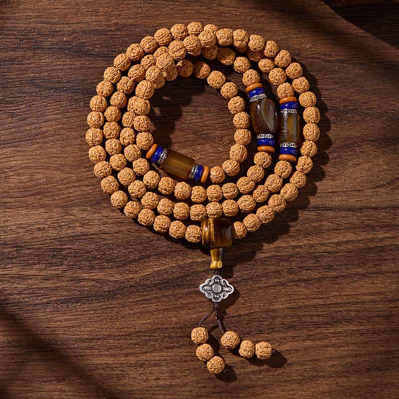 Wear FengShui Tibetan 108 Beads Bodhi Seed Three-eyed Dzi Bead Auspiciousness Mala