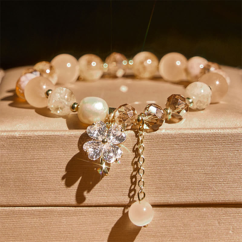 Wear FengShui Four Leaf Clover Amethyst Citrine Green Strawberry Quartz Rutilated Quartz Balance Bracelet