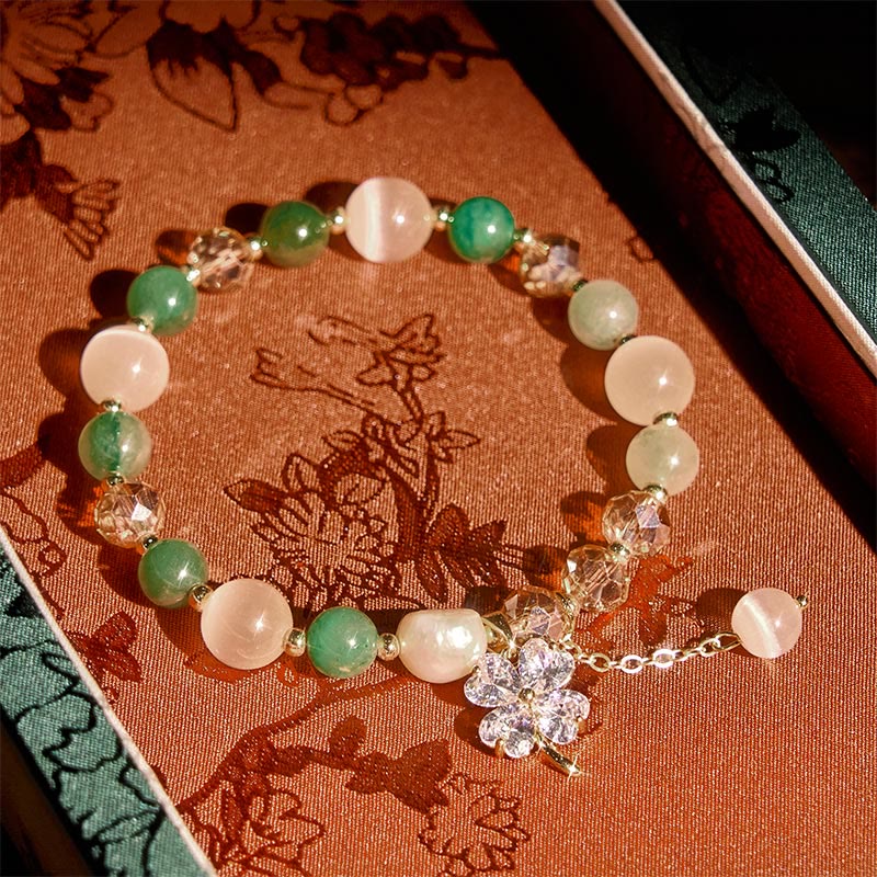 Wear FengShui Four Leaf Clover Amethyst Citrine Green Strawberry Quartz Rutilated Quartz Balance Bracelet