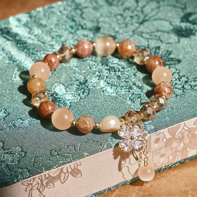 Wear FengShui Four Leaf Clover Amethyst Citrine Green Strawberry Quartz Rutilated Quartz Balance Bracelet