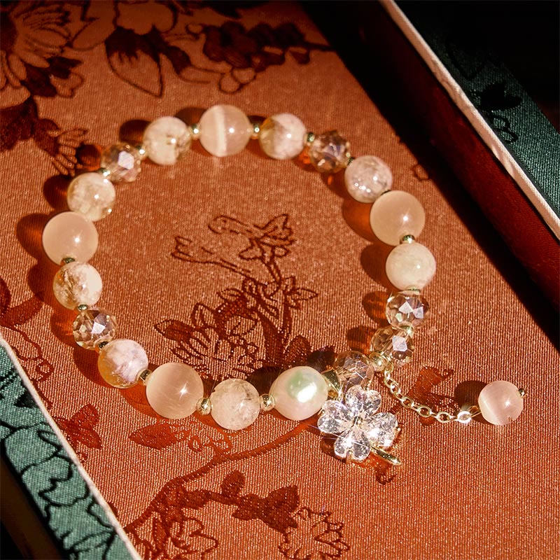 Wear FengShui Four Leaf Clover Amethyst Citrine Green Strawberry Quartz Rutilated Quartz Balance Bracelet