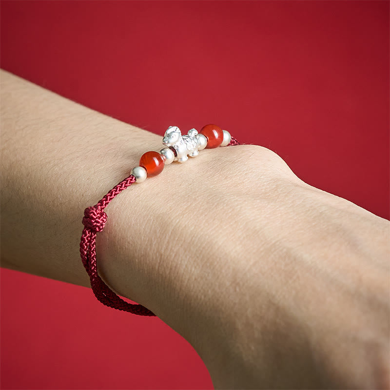 Wear FengShui 999 Sterling Silver Red Agate Year Of The Horse Prosperity String Bracelet